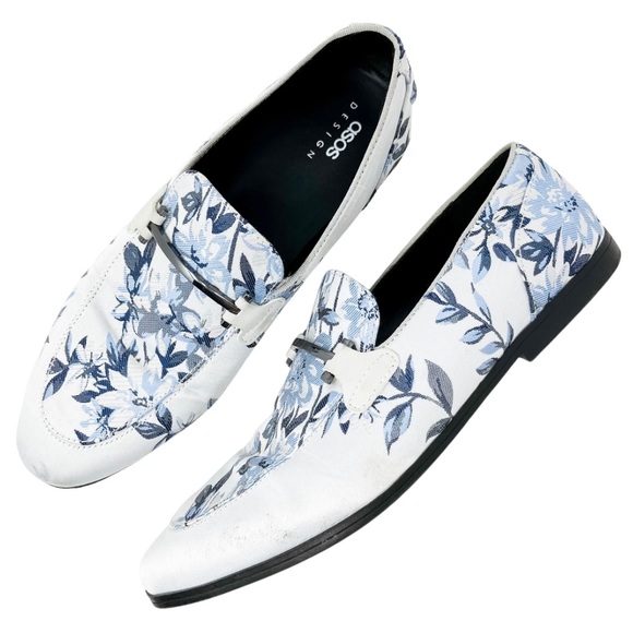 ASOS DESIGN loafers in blue floral print and snaffle detail Men’s 8.5 - Picture 2 of 13
